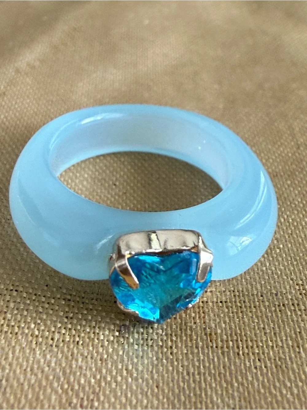 Blue Resin Statement Ring with Blue Crystal Accent